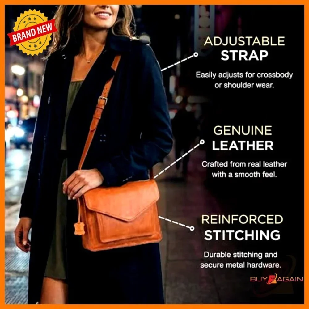 Genuine Leather Crossbody Bag, Adjustable Strap, Multi-Pocket Satchel